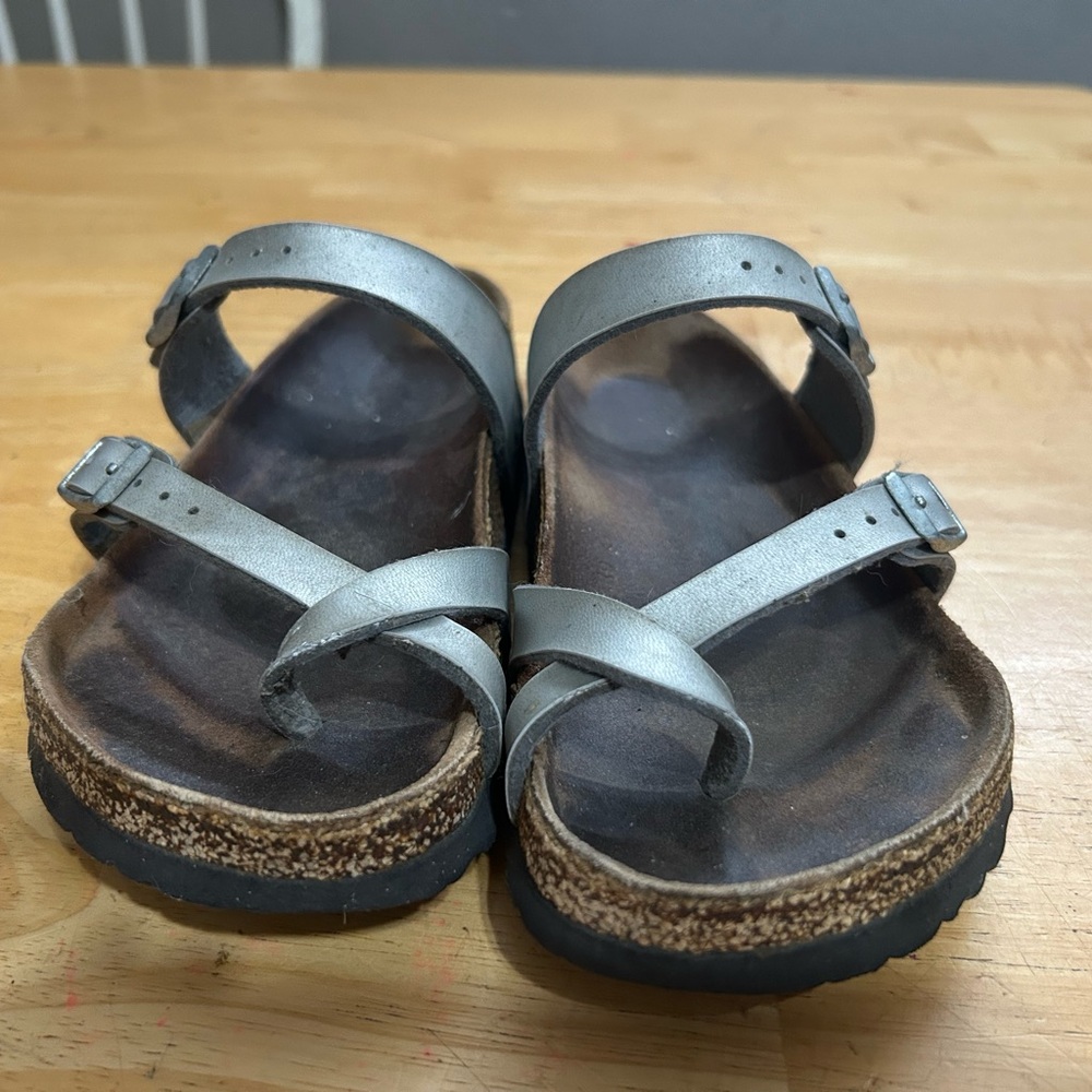 Birkenstock Silver Leather Two-Strap Sandals Size 36 US 5/5.5 Womens